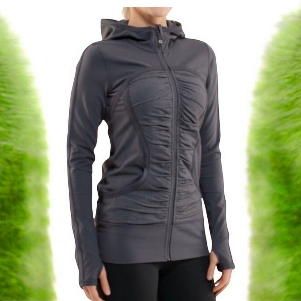 Lululemon Athletica gray ruched jacket with hood full zip Size 6